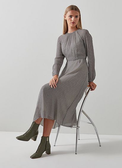 Addison Navy And Cream Graphic Print Midi Dress
