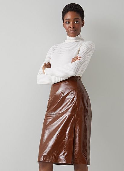 Romain Brown Patent Leather Pencil Skirt