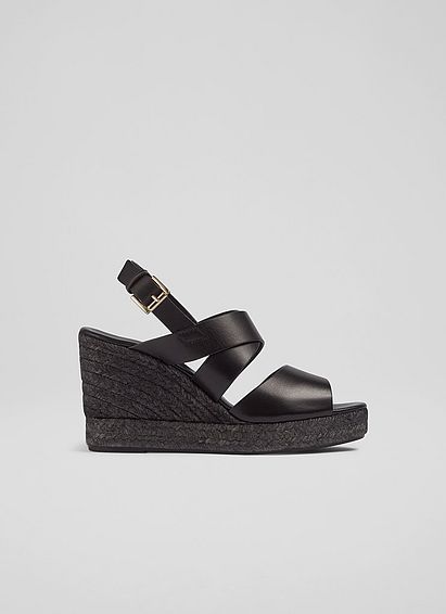 Solice Black Leather Espadrille Sandals