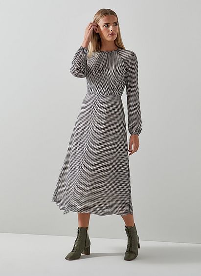 Addison Navy And Cream Graphic Print Midi Dress