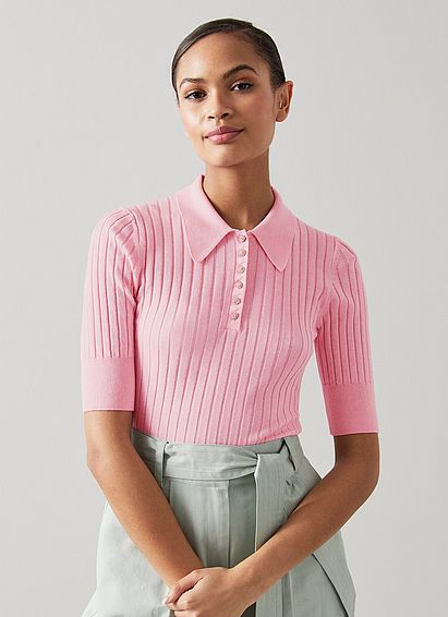 Marina Pink Cotton-Blend Ribbed Knitted Top