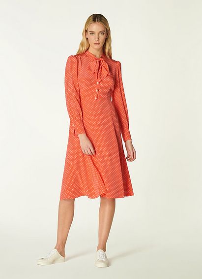 Mortimer Coral Polka Dot Silk Dress