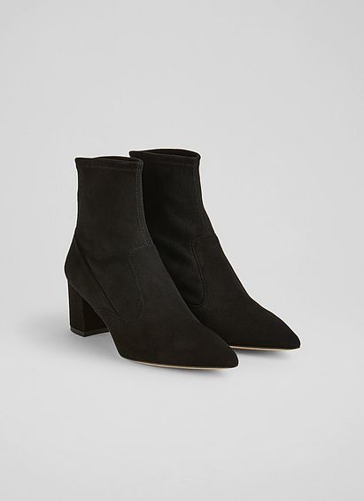 Alina Black Stretch Suede Ankle Boots
