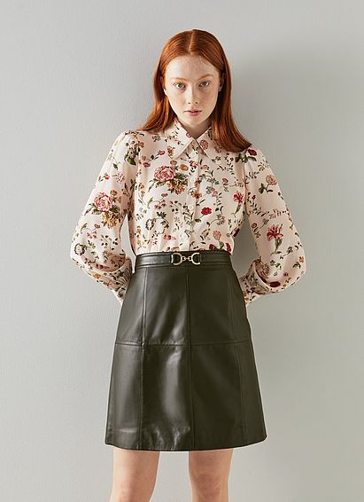 Aubree Dark Green Leather A-Line Skirt