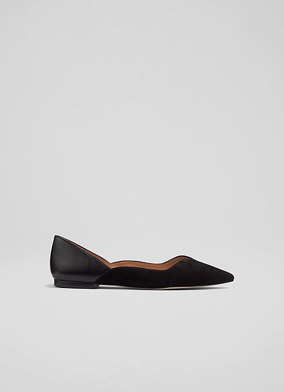 Iris Black Suede and Leather Sweetheart Flats