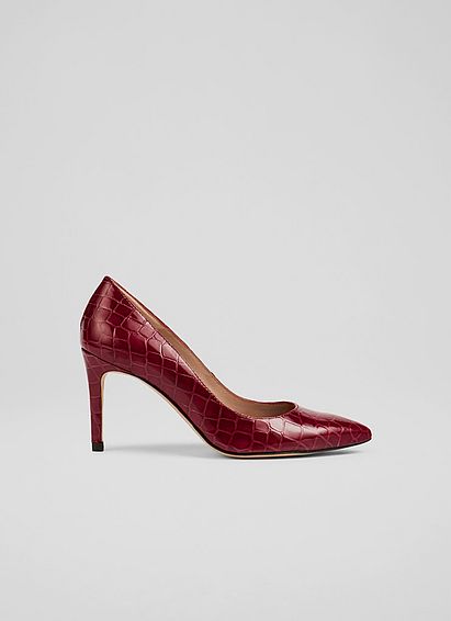 Floret Red Croc-Effect Patent Pointed Toe Courts