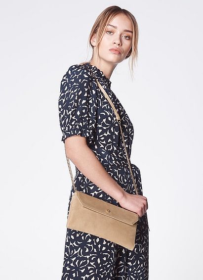 Dora Beige Suede Envelope Clutch
