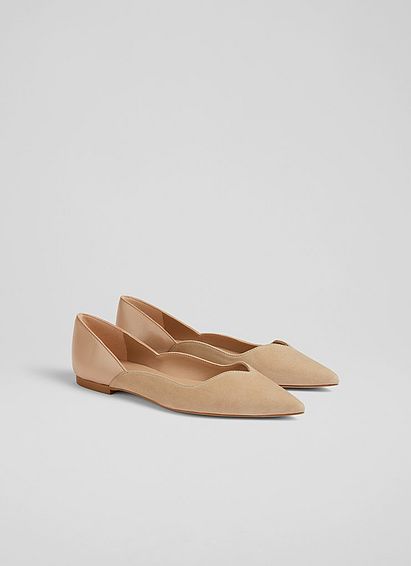 Iris Beige Suede and Leather Sweetheart Flats