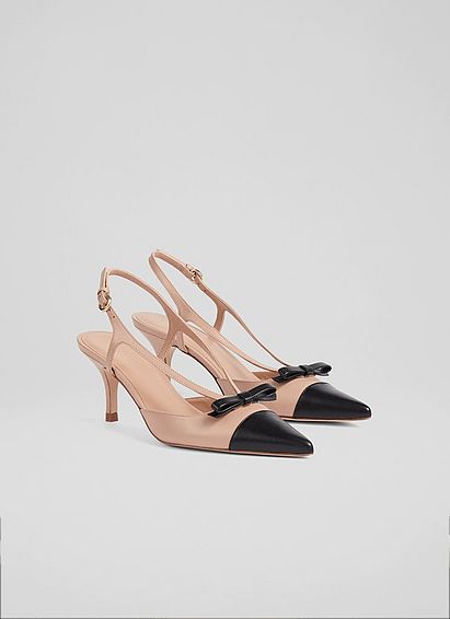Ottilie Beige and Black Leather Slingbacks
