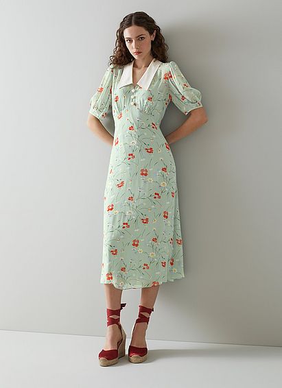 Beecham Mint Wild Poppy Print Midi Dress