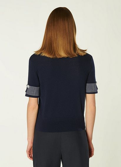 Bay Navy and Cream Stripe Cotton Knitted Top
