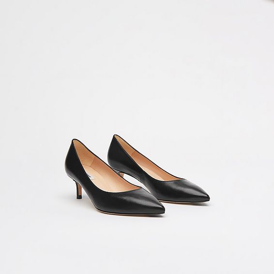Audrey Black Leather Kitten Heel Courts