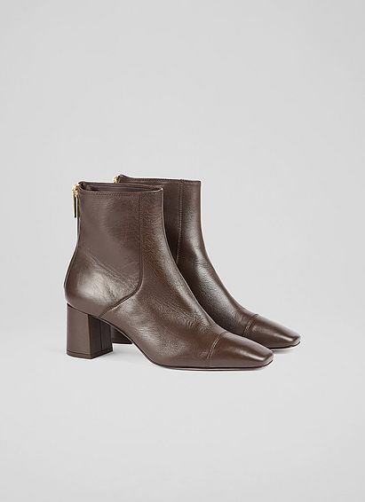Maxine Brown Leather Stitch-Detail Ankle Boots