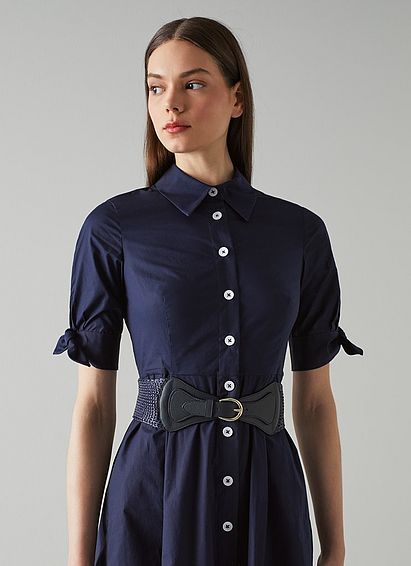 Gemima Navy Stretchy Straw Wide Belt
