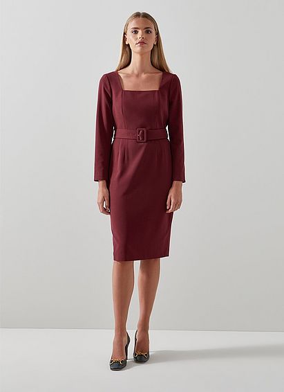 Carrington Red Recycled Polyester Blend Square Neck Dress