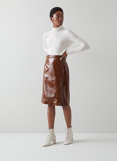Romain Brown Patent Leather Pencil Skirt