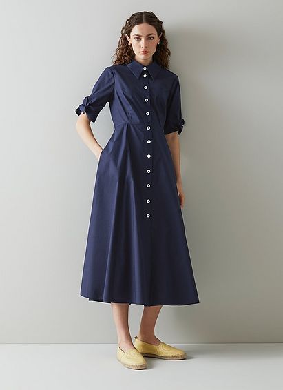 Saffron Navy Cotton Shirt Dress