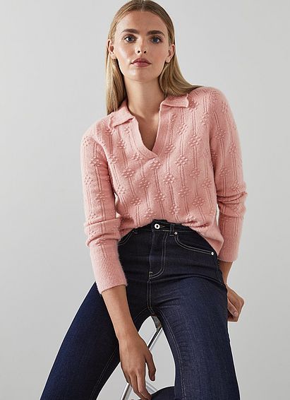 Orla Pink Bubble Knit Lace Collar Jumper