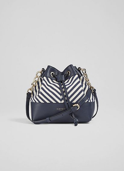 Eloise Navy and Cream Fabric Chevron Bucket Bag