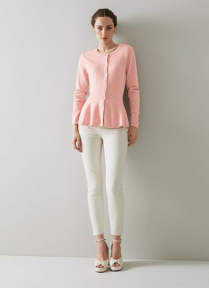 Valerie Pink Wool-Cotton Peplum Cardigan