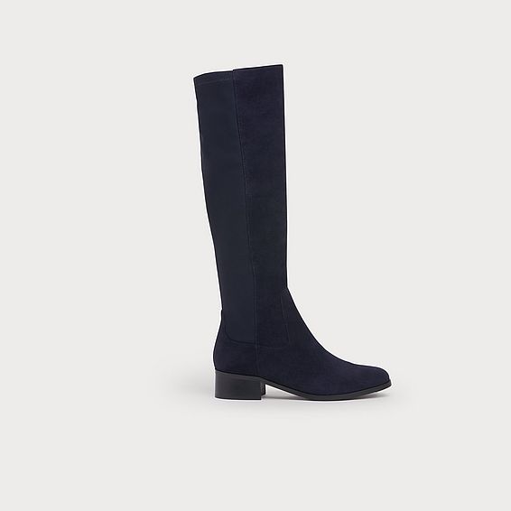 Bella Navy Suede & Elastic Knee Boots