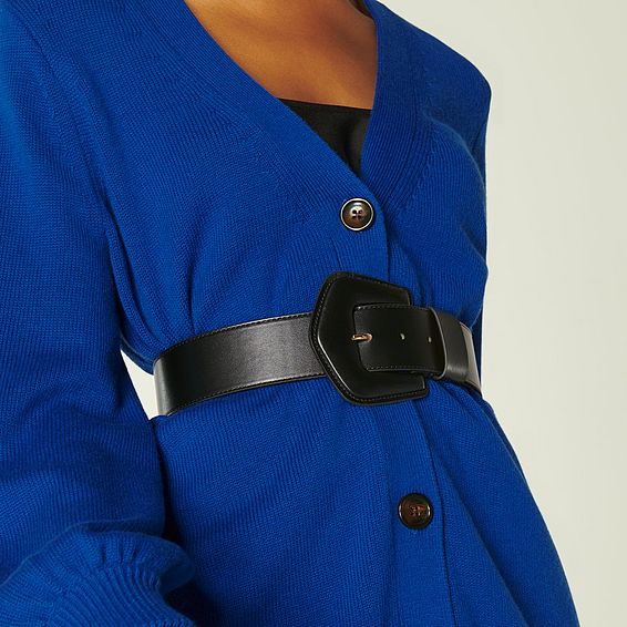 Gracie Black Leather Wide Belt