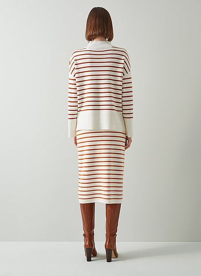 Isabella Cream and Orange Stripe Merino Wool Skirt