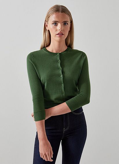 Bonnie Dark Green Merino Wool Cardigan