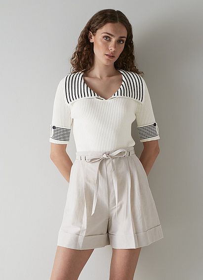 Bay Cream and Navy Stripe Cotton Knitted Top