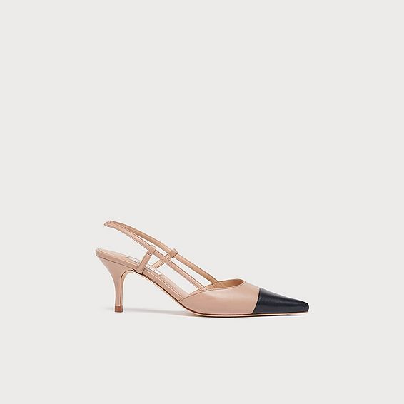Hally Beige and Black Leather Slingbacks