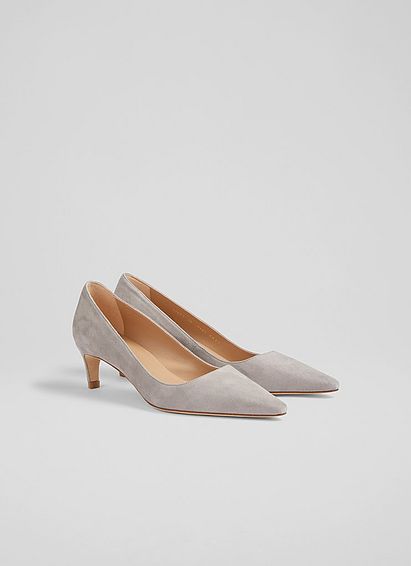 Ava Grey Suede Kitten Heel Courts