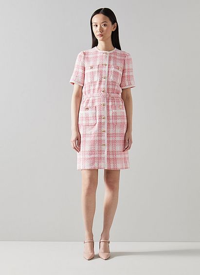 Valentina Pink and Cream Check Tweed Dress