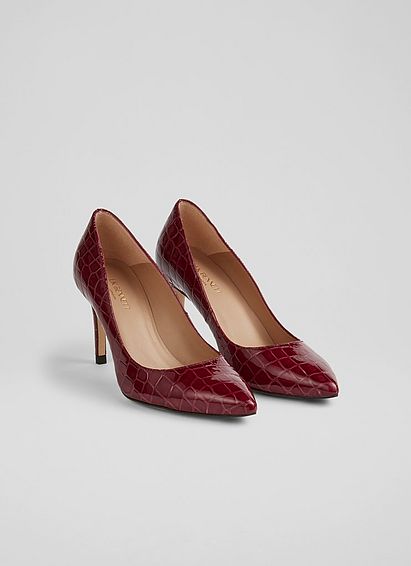 Floret Red Croc-Effect Patent Pointed Toe Courts