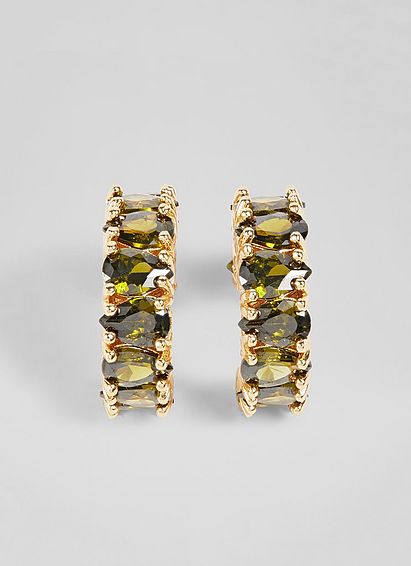 Ruby Green Crystal Huggie Earrings