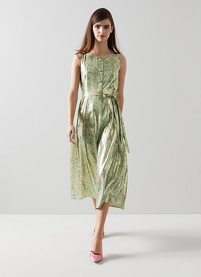 Callie Green Silk Apple Blossom Print Dress