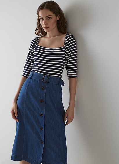 Maddie Navy and Cream Stripe Ecovero? Square Neck Top