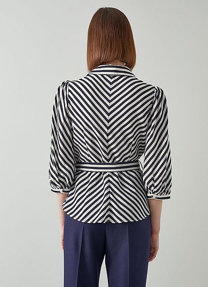 Cass Navy and Cream Stripe Silk Blouse