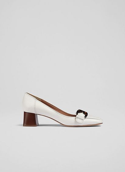 Felicia White Leather Heeled Loafers