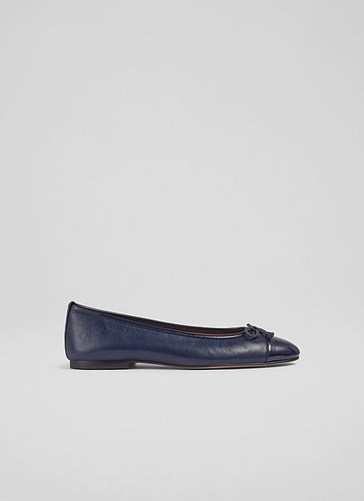 Kara Navy Leather And Patent Toe Cap Ballerina Flats