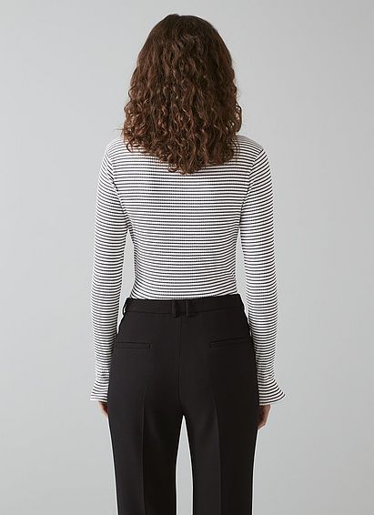 Kathy Navy and Cream Stripe Ribbed Turtle Neck Top