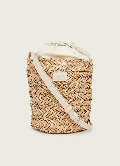 Mandy Natural Raffia Crossbody Bucket Bag