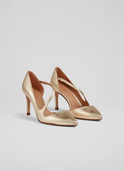 Heather Gold Leather D'orsay Courts