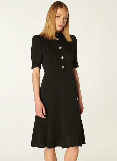 Esme Black Crepe Crystal Button Tea Dress