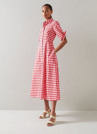 Saffron Red and White Checked Dress
