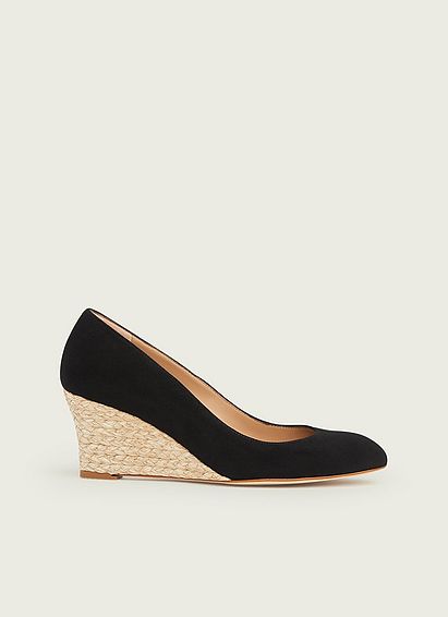 Eevi Black Suede Espadrille Wedges