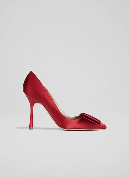 Agathe Red Satin Bow-Front Pointed Toe Courts