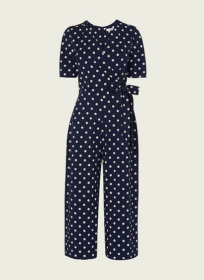 Ellen Navy Spot Print Jersey Jumpsuit
