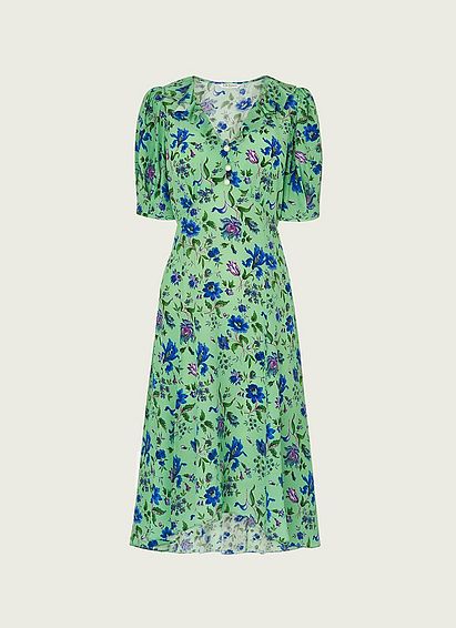 Pami Green Romance Floral Silk Dress