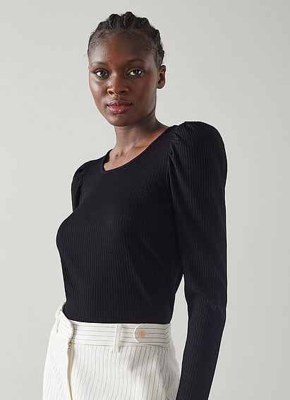 Eleanor Black Jersey Ribbed Top