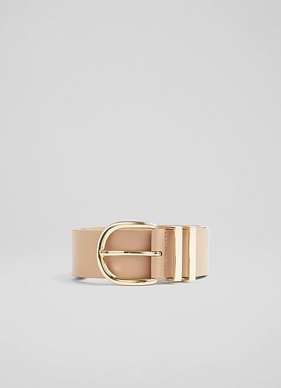 Carley Beige Leather Metal Loop Belt